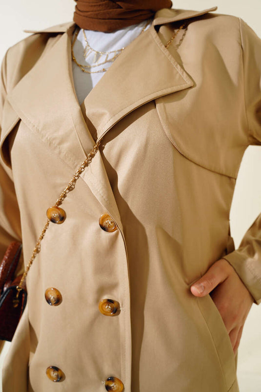 Trench-coat à huit boutons et ceinture Latte