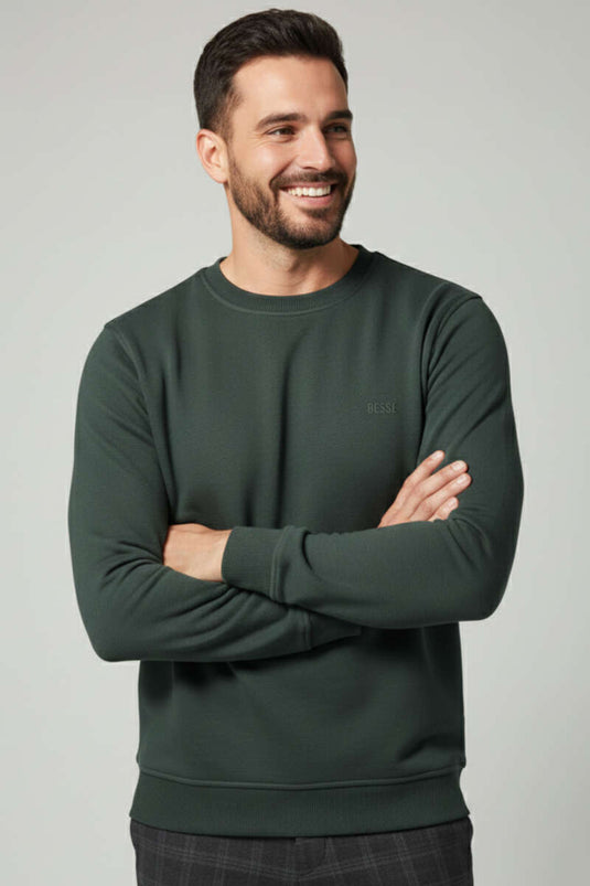 Sweat-shirt pour homme Selanik Besse à écusson vert olive