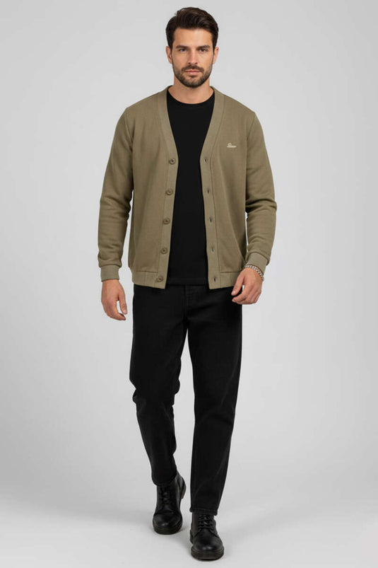 Herren-Strickjacke mit Knopfleiste, Hellgrün (Salbeigrün)