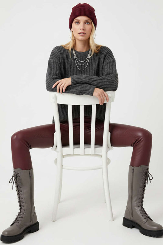 Thessaloniki Strickpullover mit Ziernähten, Rauchgrau