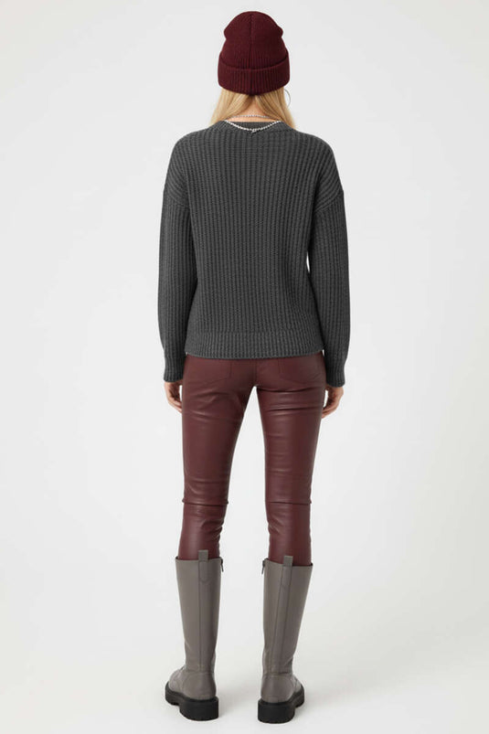 Thessaloniki Strickpullover mit Ziernähten, Rauchgrau