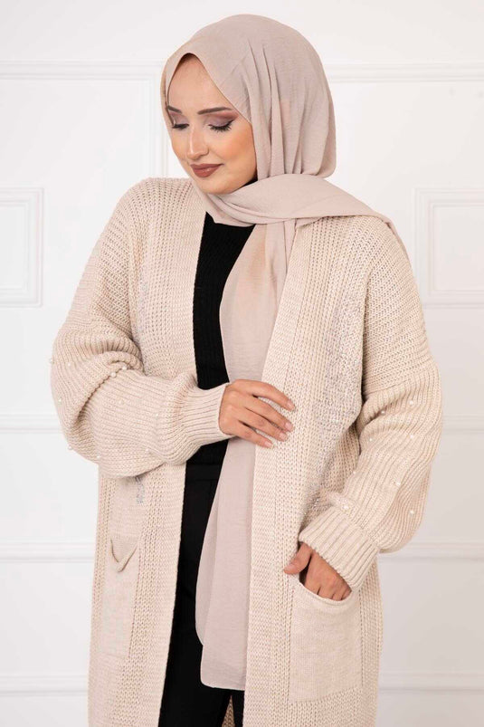 Thessaloniki Knit Cardigan with Pearl Detail Cream