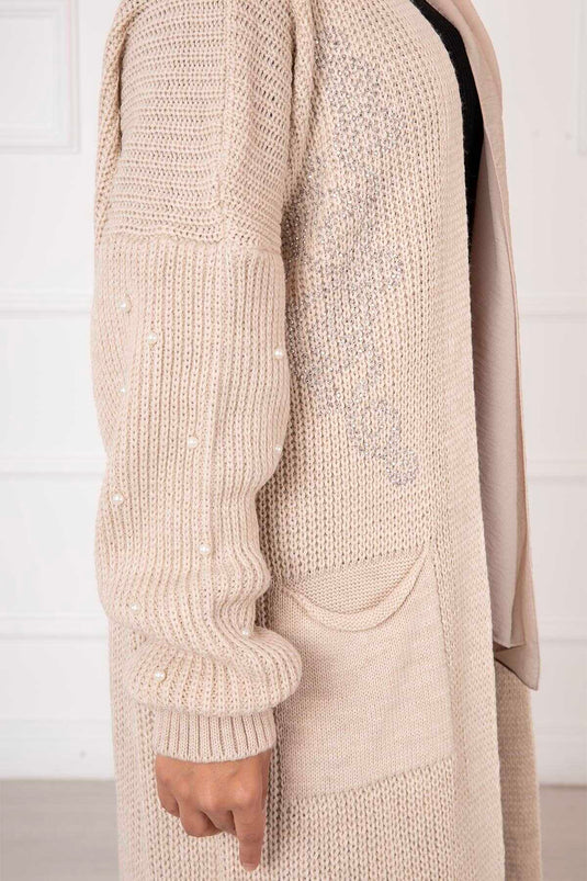 Thessaloniki Knit Cardigan with Pearl Detail Cream