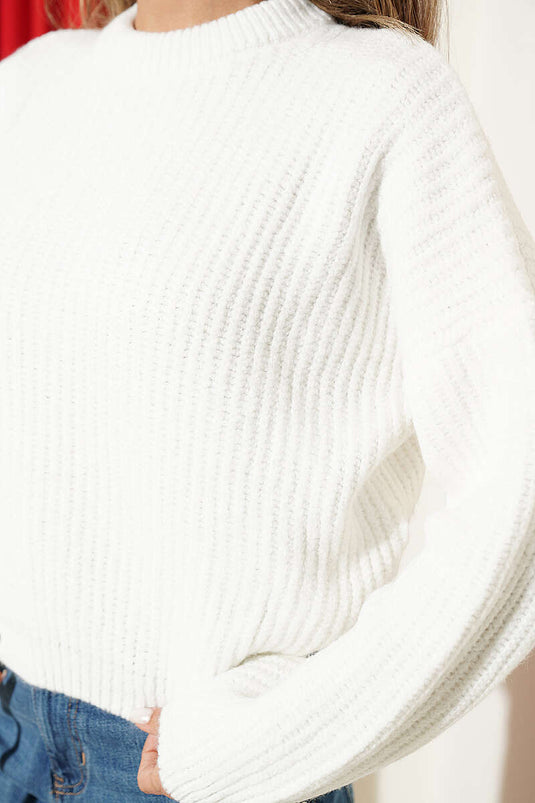 Cardigan Corto In Maglia Bianca Con Motivo Selanik