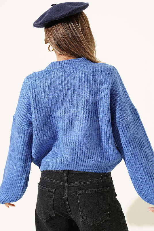 Indigo Kurzer Strickcardigan