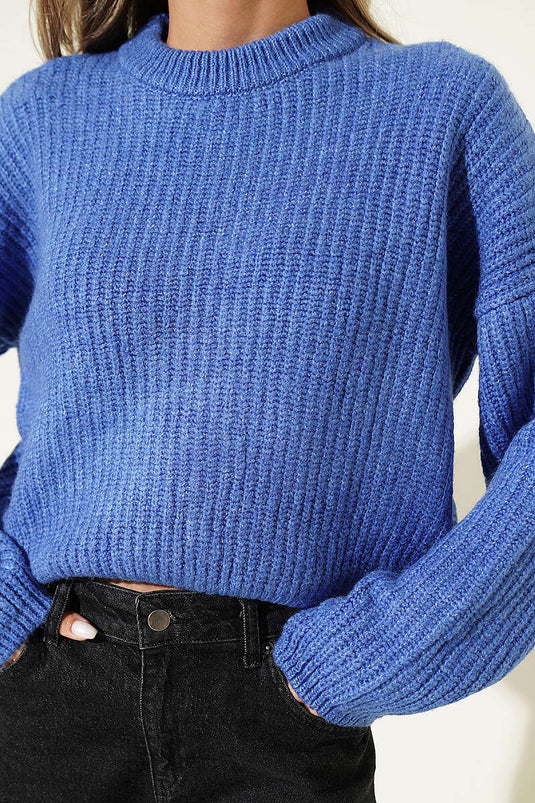 Indigo Kurzer Strickcardigan