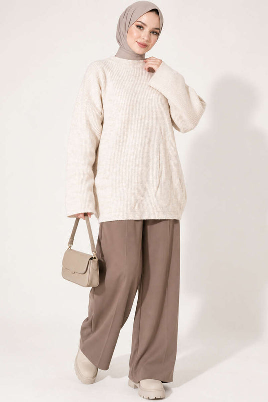 Tunika Oversize In Maglia Beige Di Selanik
