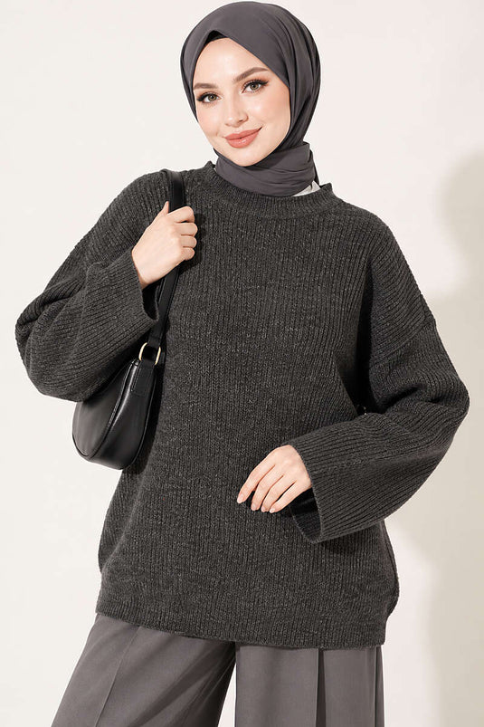 Tunique Oversize En Maille Selanik Gris Fumé