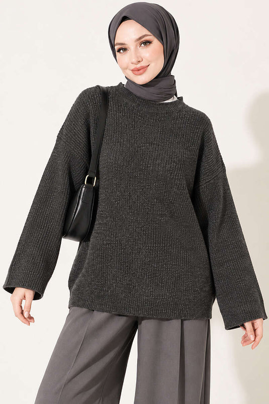 Tunique Oversize En Maille Selanik Gris Fumé