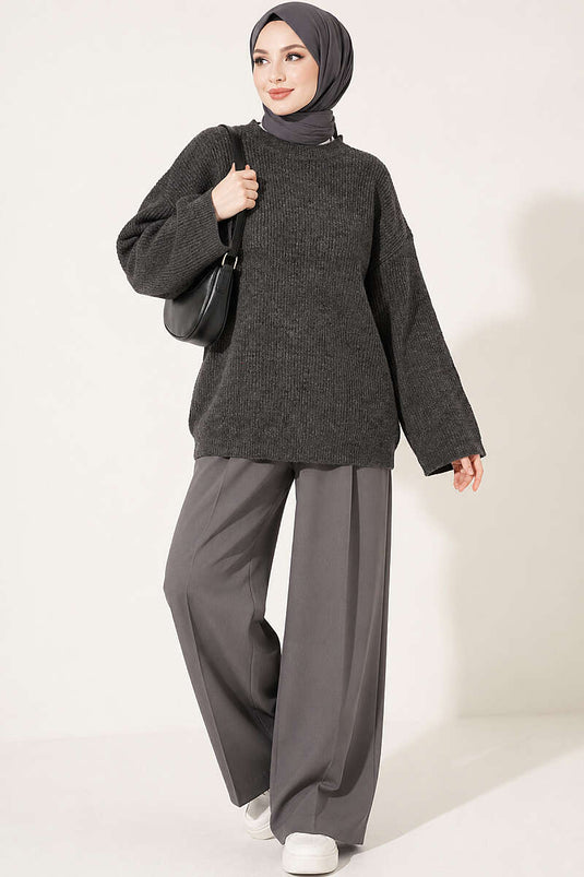 Tunique Oversize En Maille Selanik Gris Fumé