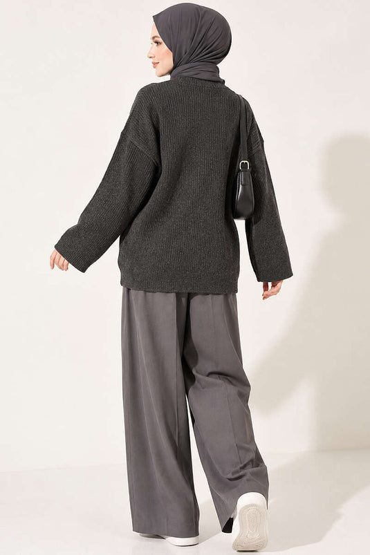 Tunique Oversize En Maille Selanik Gris Fumé