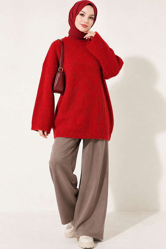 Tunique Oversize En Tricot Selanik Rouge