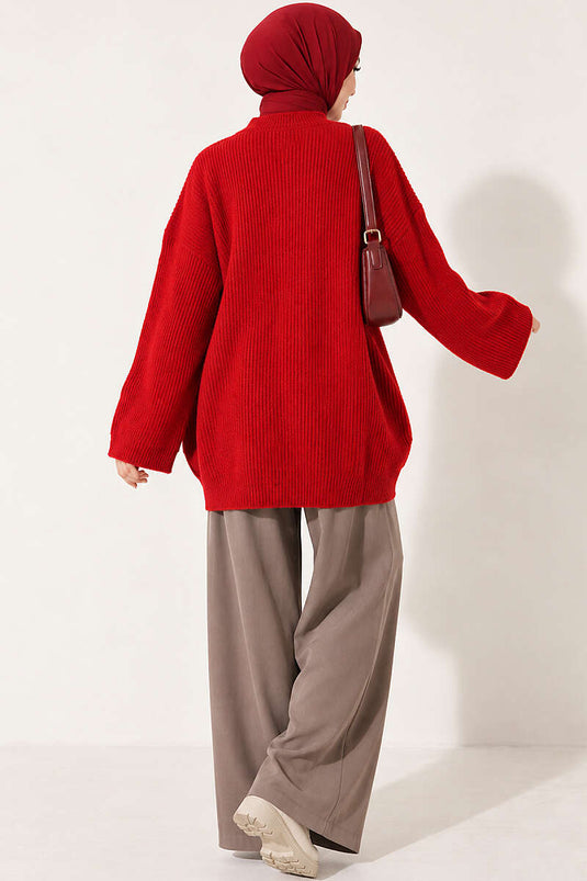 Tunique Oversize En Tricot Selanik Rouge