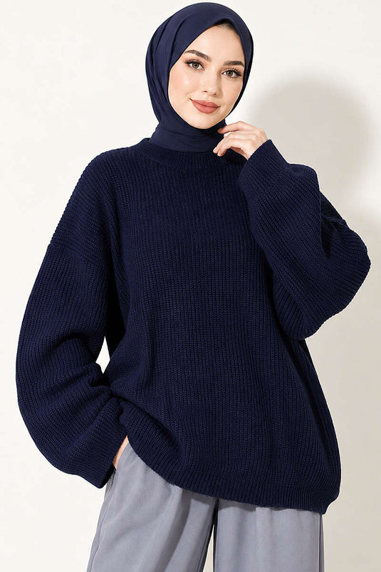 Tunika Oversize In Maglia Blu Navy