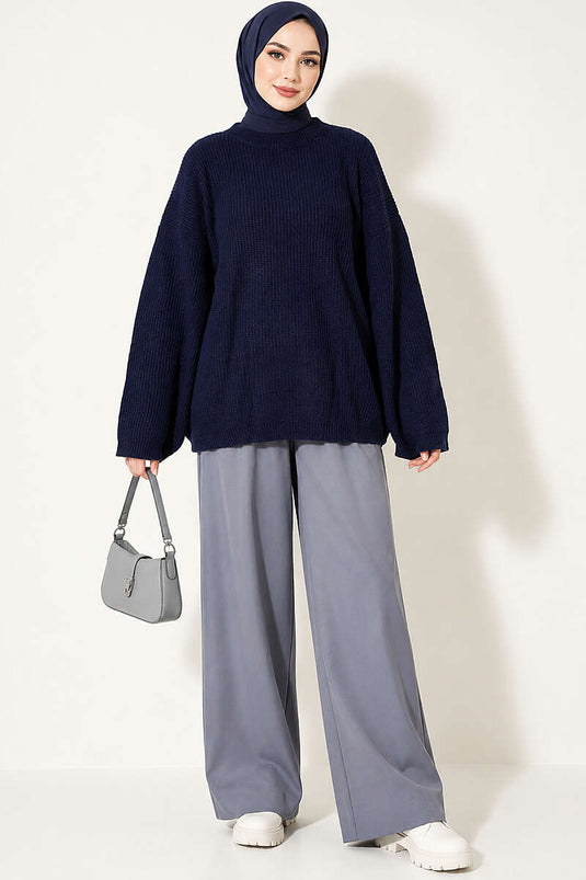 Tunika Oversize In Maglia Blu Navy