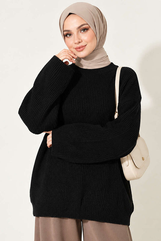 Tunique Oversize En Tricot Noir Selanik
