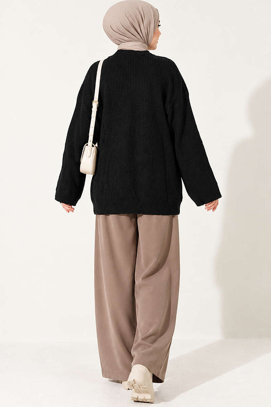 Tunique Oversize En Tricot Noir Selanik