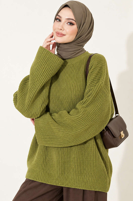 Tunique Oversize En Maille Vert Olive