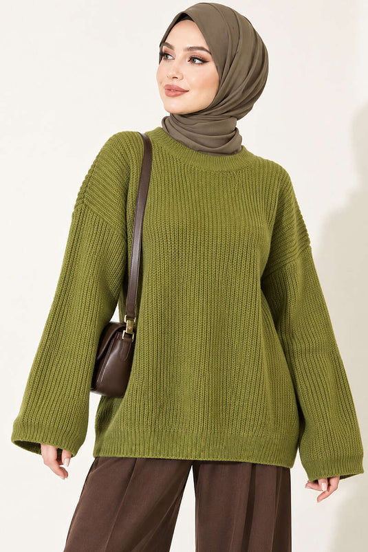 Tunique Oversize En Maille Vert Olive