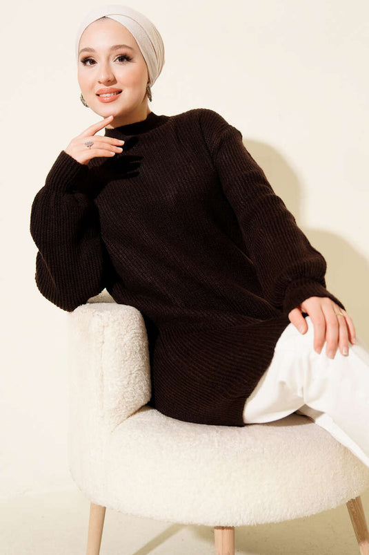 Selanik Knitted Soft Knitwear Tunic Bitter Brown