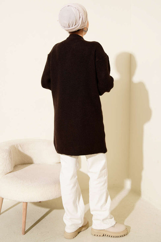 Selanik Örgü Yumoş Triko Tunik Acı Kahve