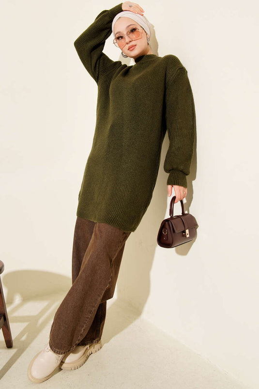 Selanik Örgü Yumoş Triko Tunik Haki