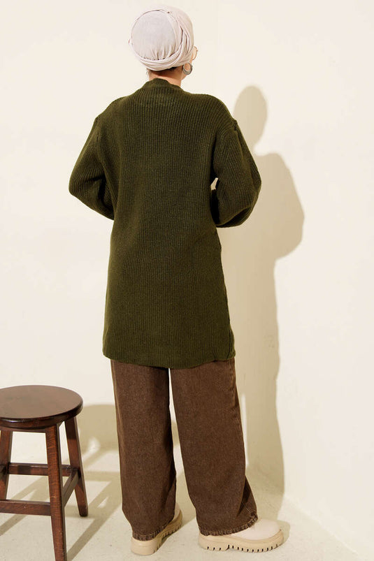 Selanik Örgü Yumoş Triko Tunik Haki
