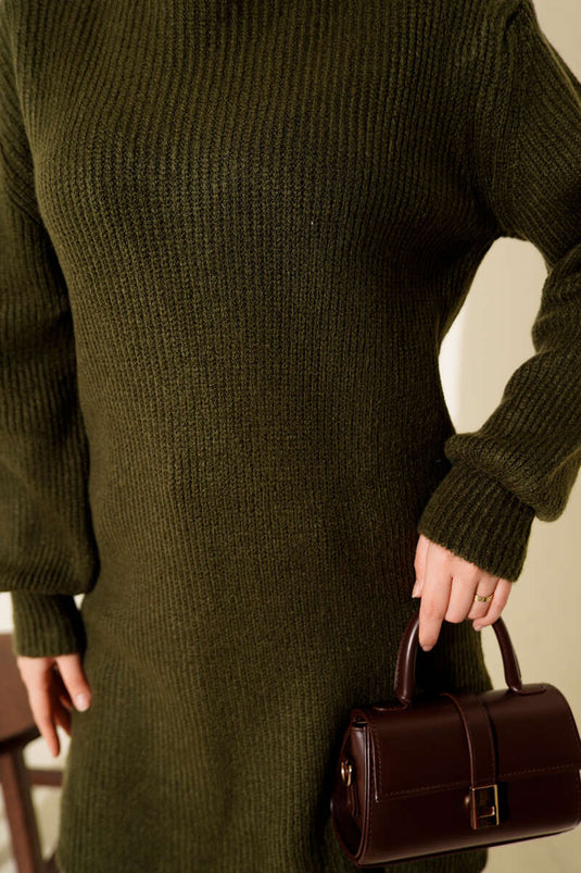 Selanik Örgü Yumoş Triko Tunik Haki