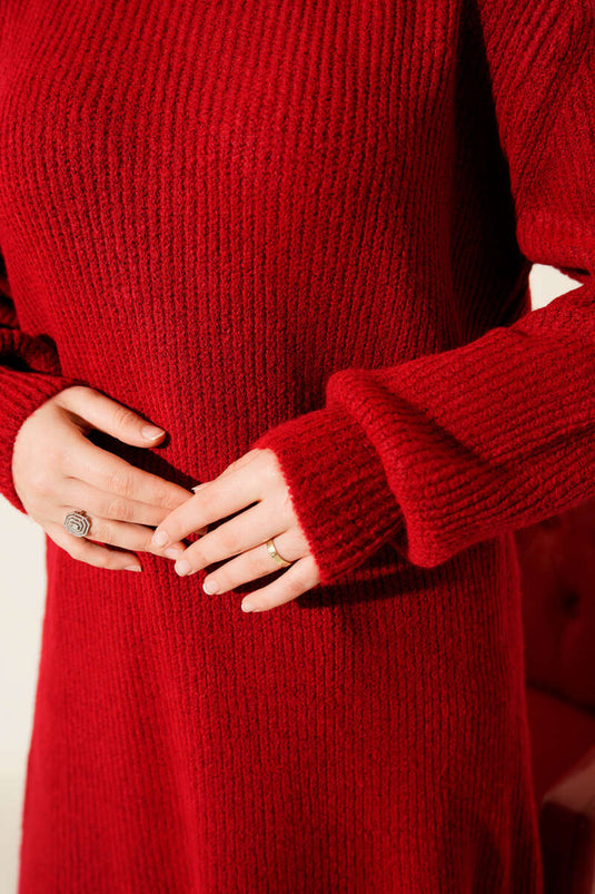 Selanik Örgü Yumoş Triko Tunik Kırmızı