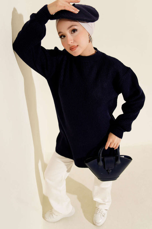 Selanik Örgü Yumoş Triko Tunik Lacivert