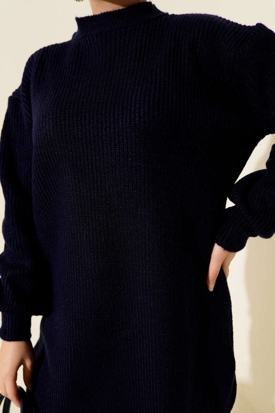 Selanik Örgü Yumoş Triko Tunik Lacivert