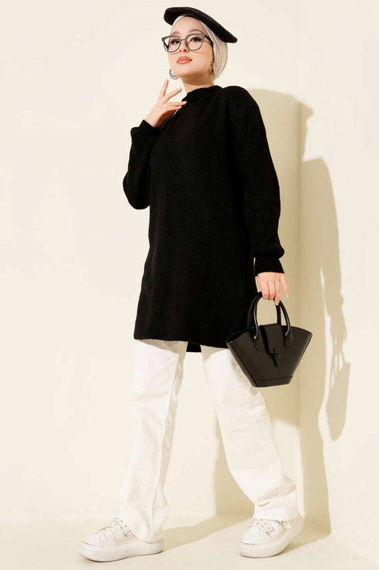 Selanik Örgü Yumoş Triko Tunik Siyah