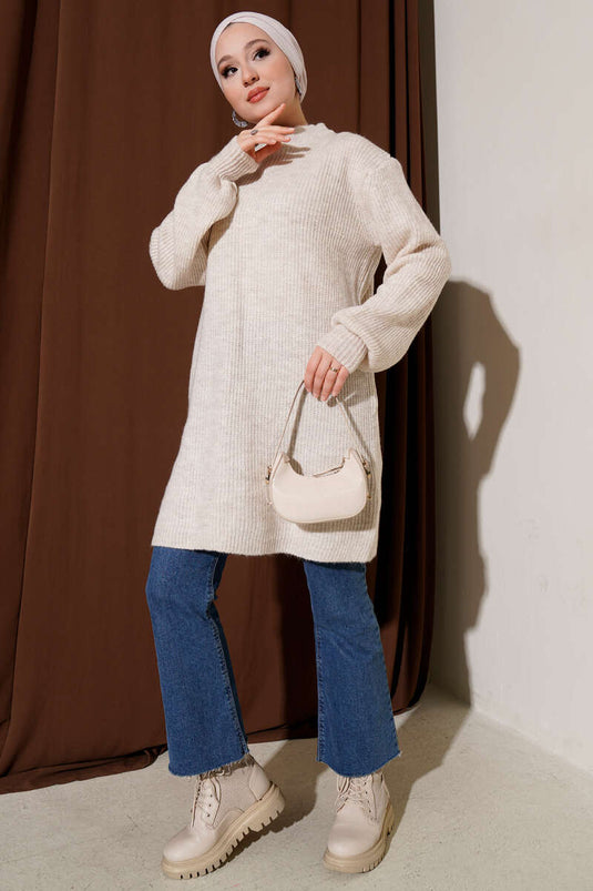 Selanik Örgü Yumoş Triko Tunik Taş