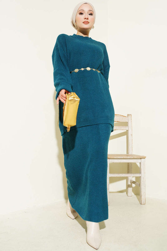 Selanik Strickrock-Zweiteiler-Set Petrol