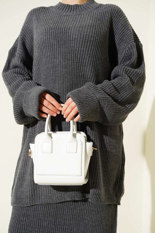 Selanik Knitted Skirted Knitwear Two Piece Set Smoke Color