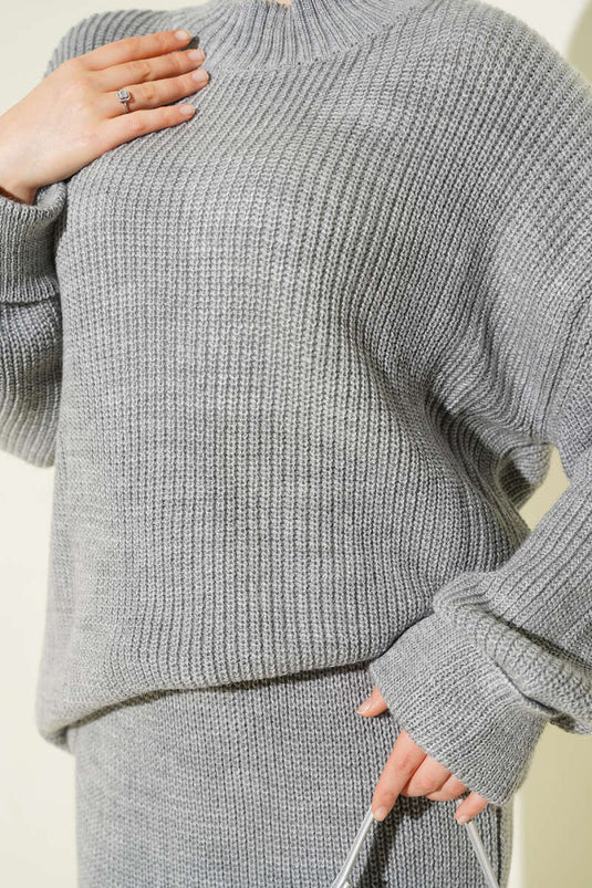 طقم ملابس محبوكة من قطعتين من سيلانيك، رمادي