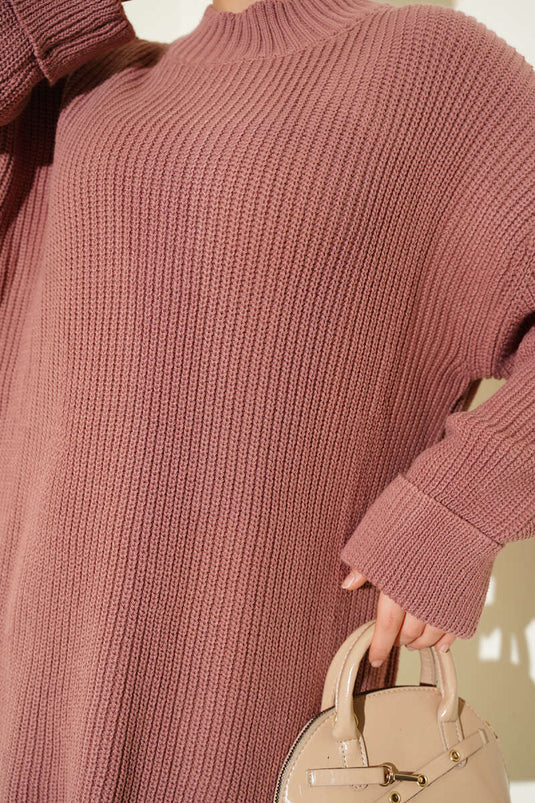 Selanik Knitted Skirted Knitwear Two Piece Set Dusty Rose