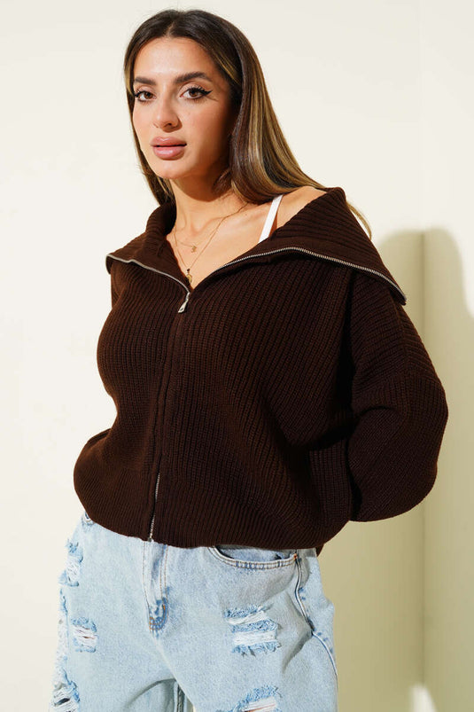 Gilet zippé en maille Thessaloniki, couleur café