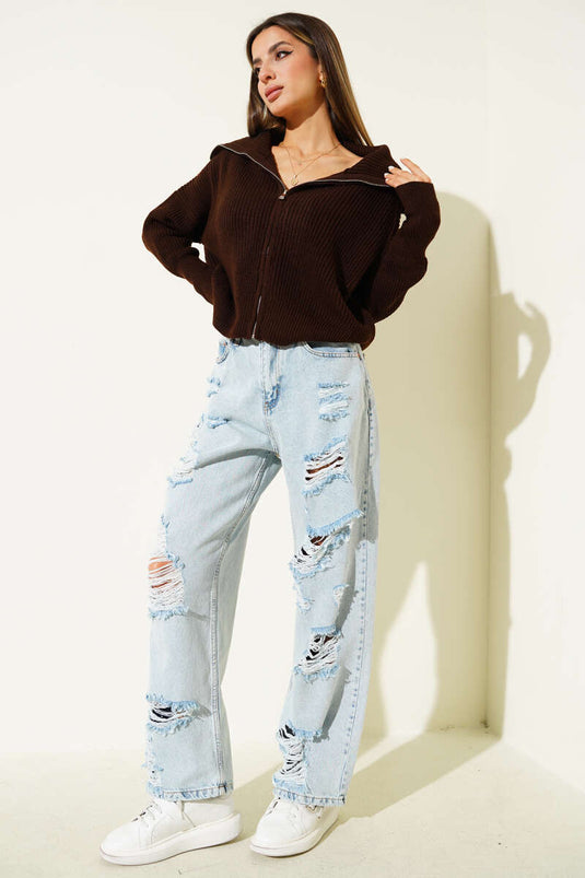 Gilet zippé en maille Thessaloniki, couleur café