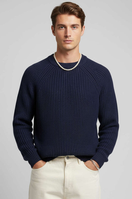 Thessaloniki Knit Men's Sweater, Navy Blue