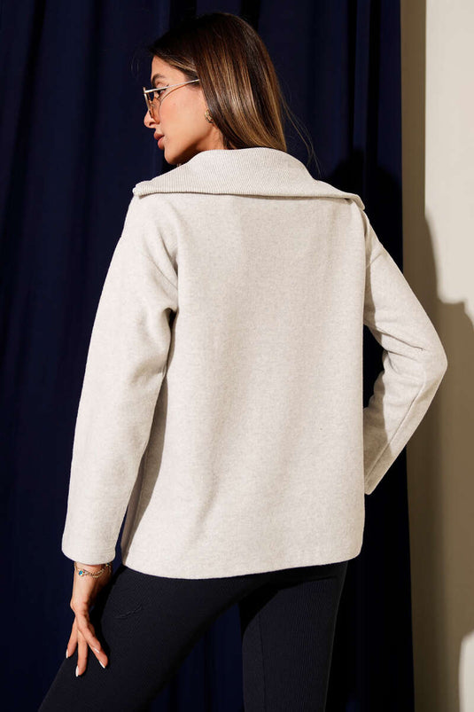 Sweat-shirt gris zippé à col Thessaloniki