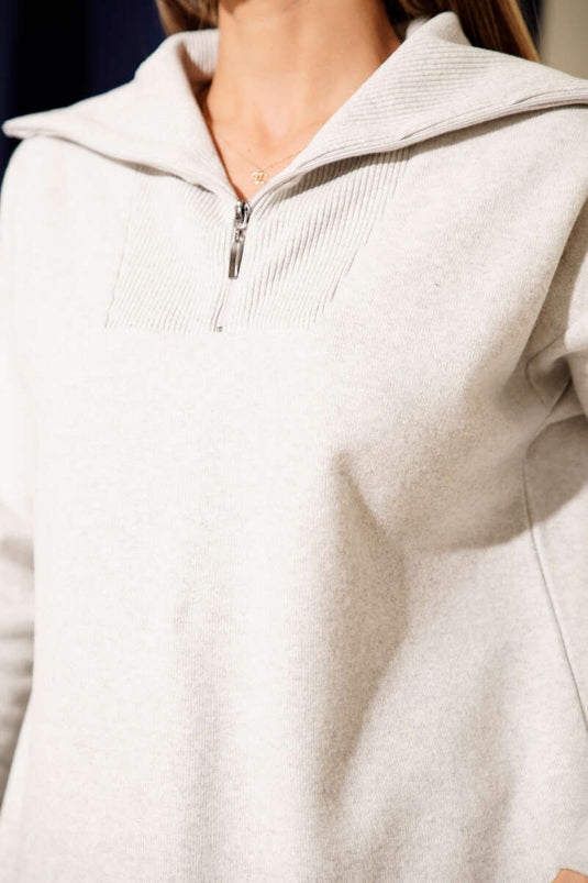 Sweat-shirt gris zippé à col Thessaloniki