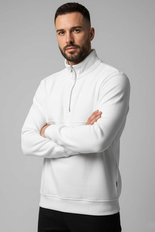 سويت شيرت رجالي أبيض بنصف سحاب من ثيسالونيكي