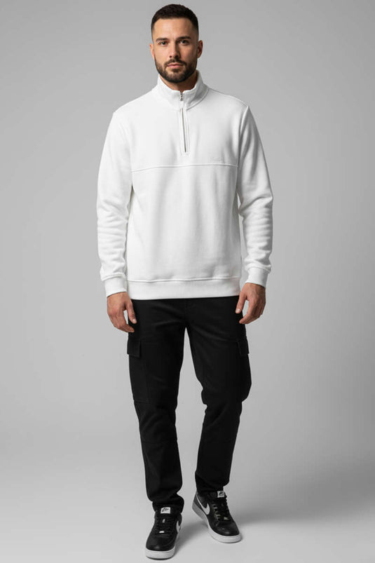 Sudadera Thessaloniki con media cremallera para hombre, color blanco