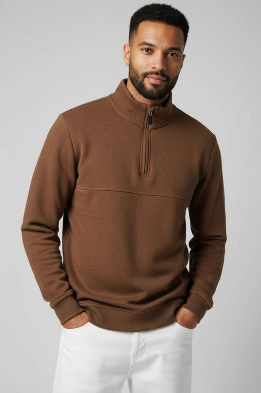 سويت شيرت رجالي بنصف سحاب من ثيسالونيكي، بني اللون