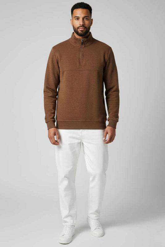 Sudadera con media cremallera Thessaloniki para hombre, marrón