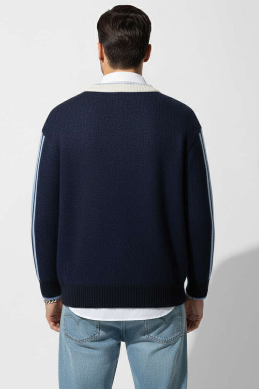 Selected V-Neck Knitted Men's Sweater Navy Blue