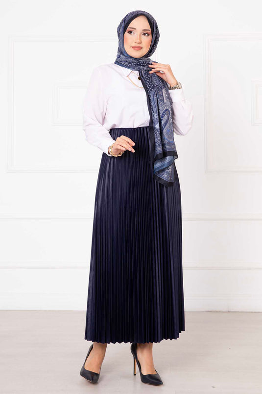 Sena Pleated Skirt Navy Blue