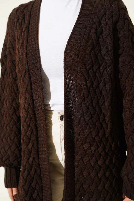 Sepet Örgü Triko Hırka Kahve