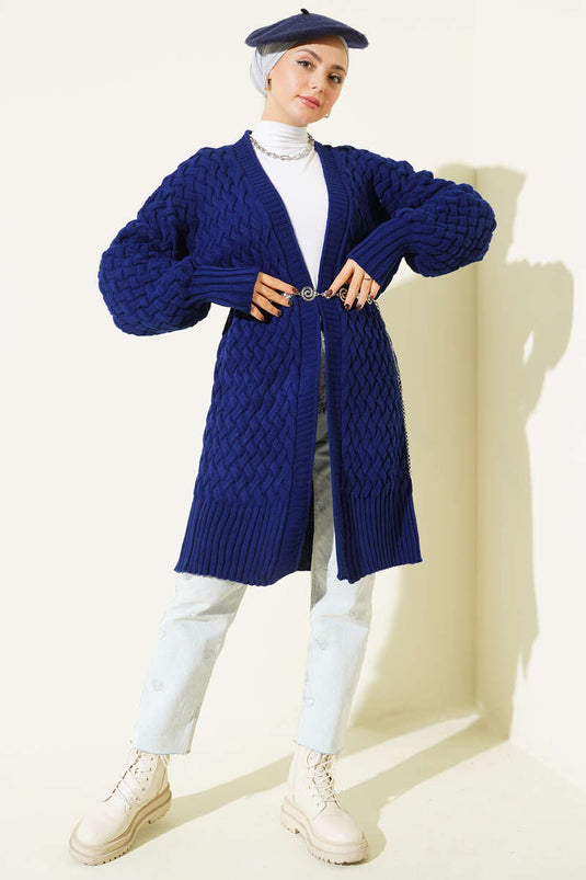 Navy Strickjacke Mit Korbgeflechtmuster